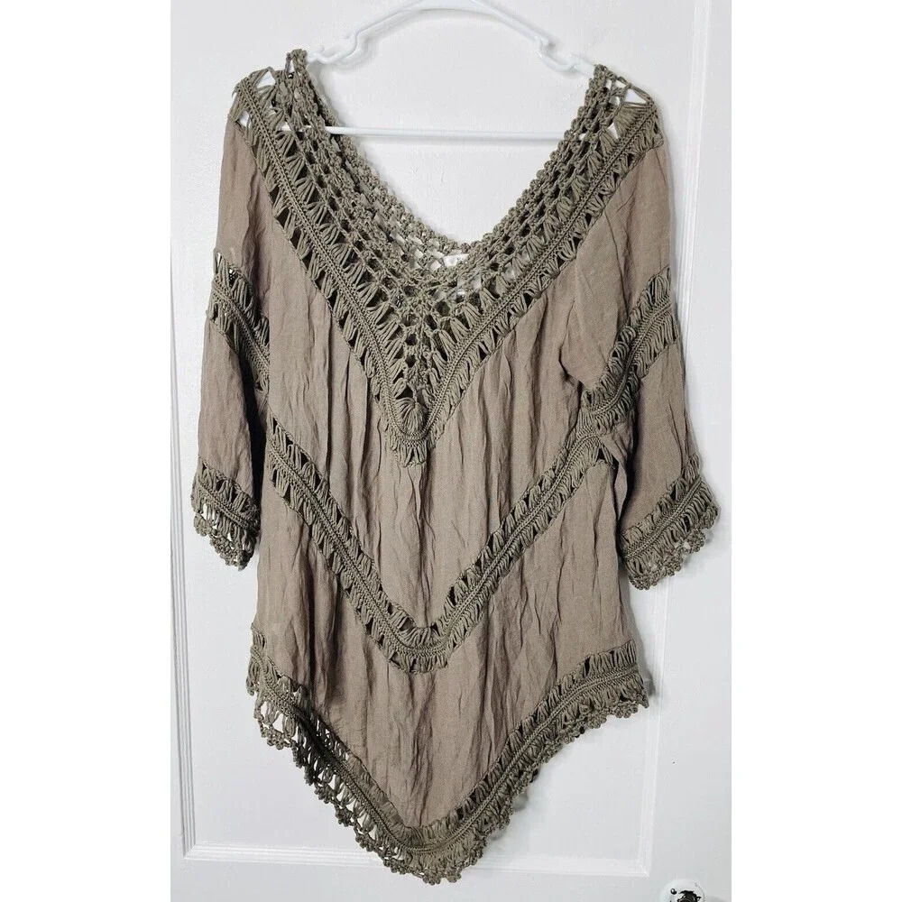 Esley Anthropology Gauze Blouse M Boho Crochet Hippie Beach Sheer 70s Style Thin